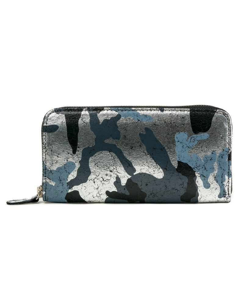Zip Wallet: Black Silver Camouflage