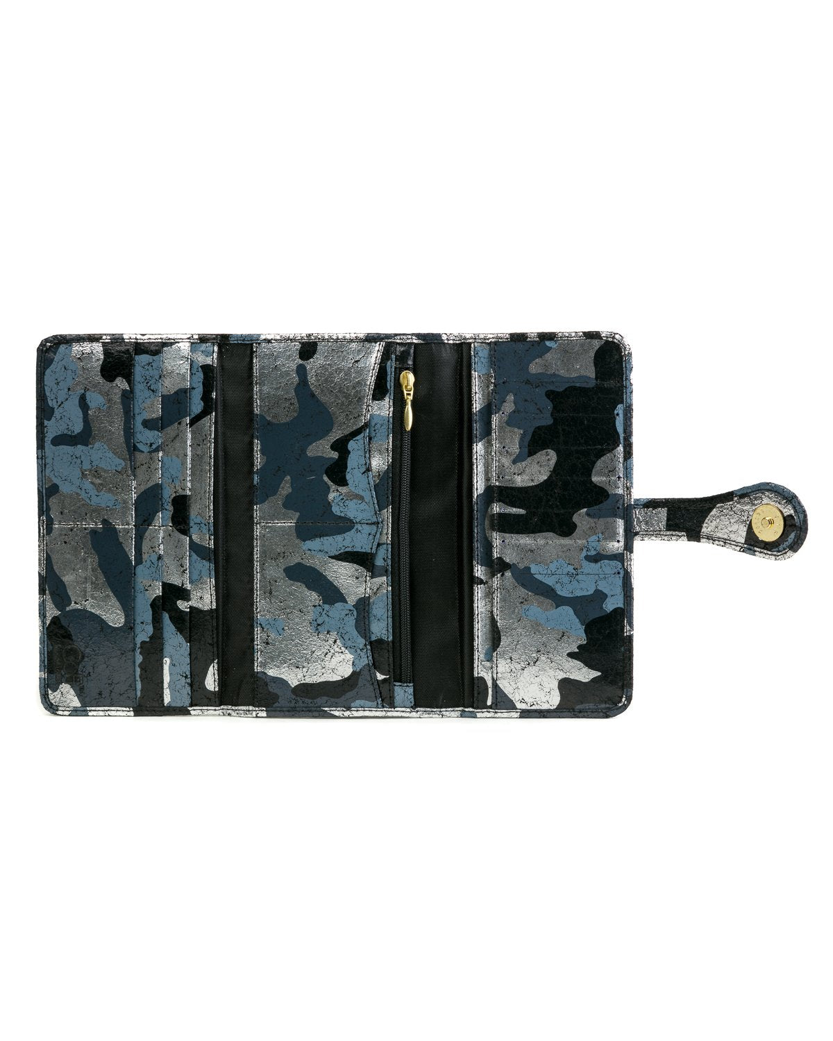 Mila Trifold Wallet: Black Silver Camouflage