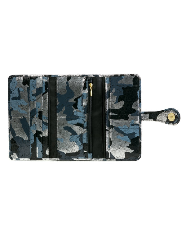 Mila Trifold Wallet: Black Silver Camouflage